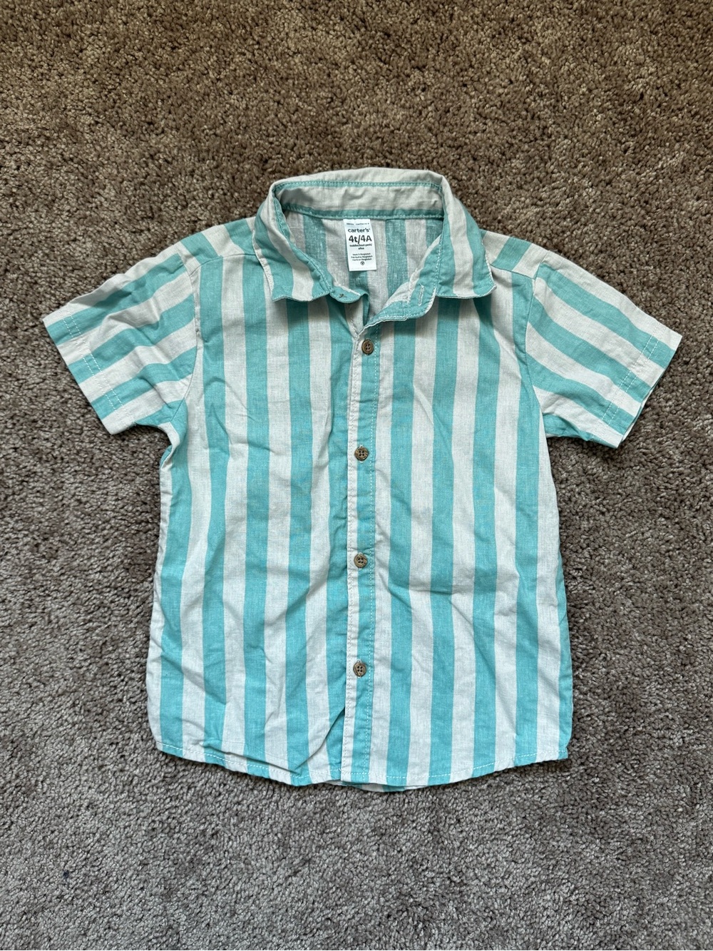 Carter's Vertical Striped Short-Sleeve Button Shirt. Linen Cotton Blend. Sz 4T